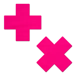 Plus X: Neon Pink (Blacklight Reactive)Cross Nipple Pasties