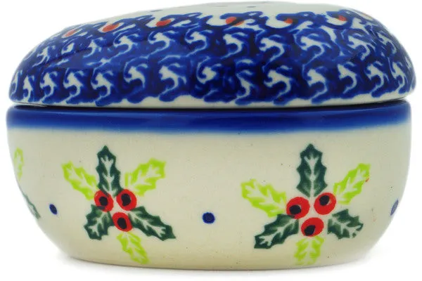 Polish Pottery 4" Heart Shaped Jar Cardinal's Home UNIKAT