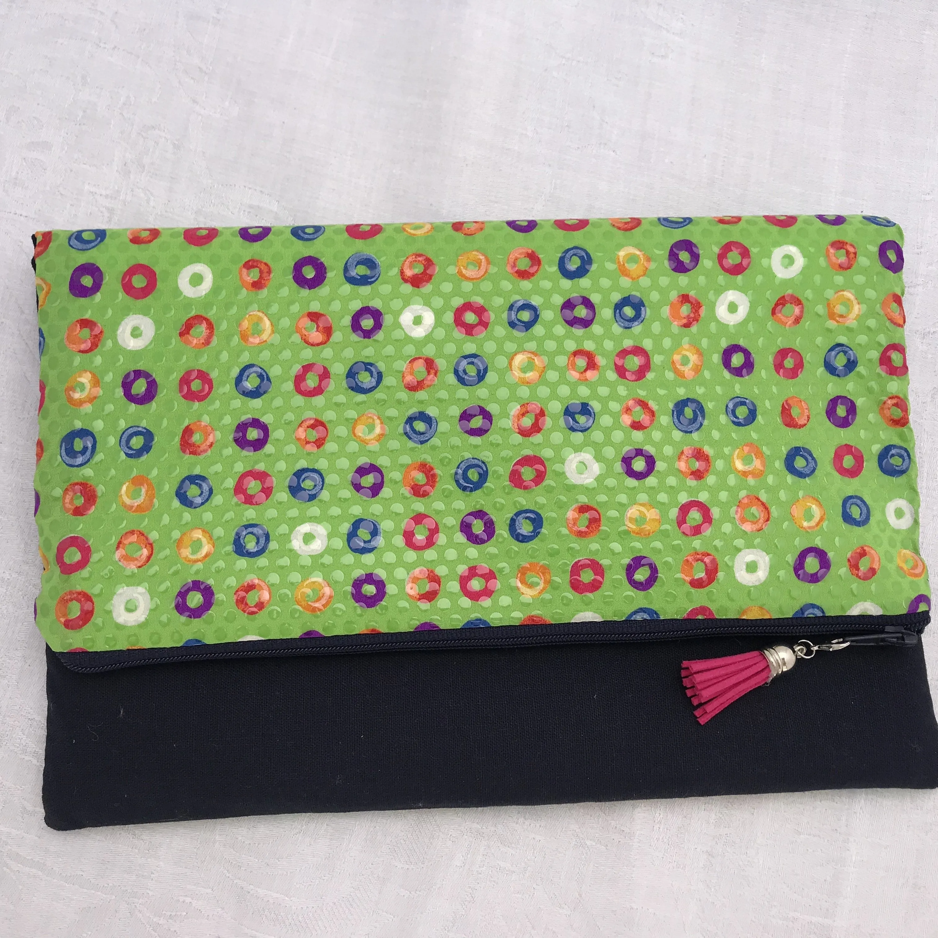 Pure Silk & Linen Clutch Bag - Green/Navy