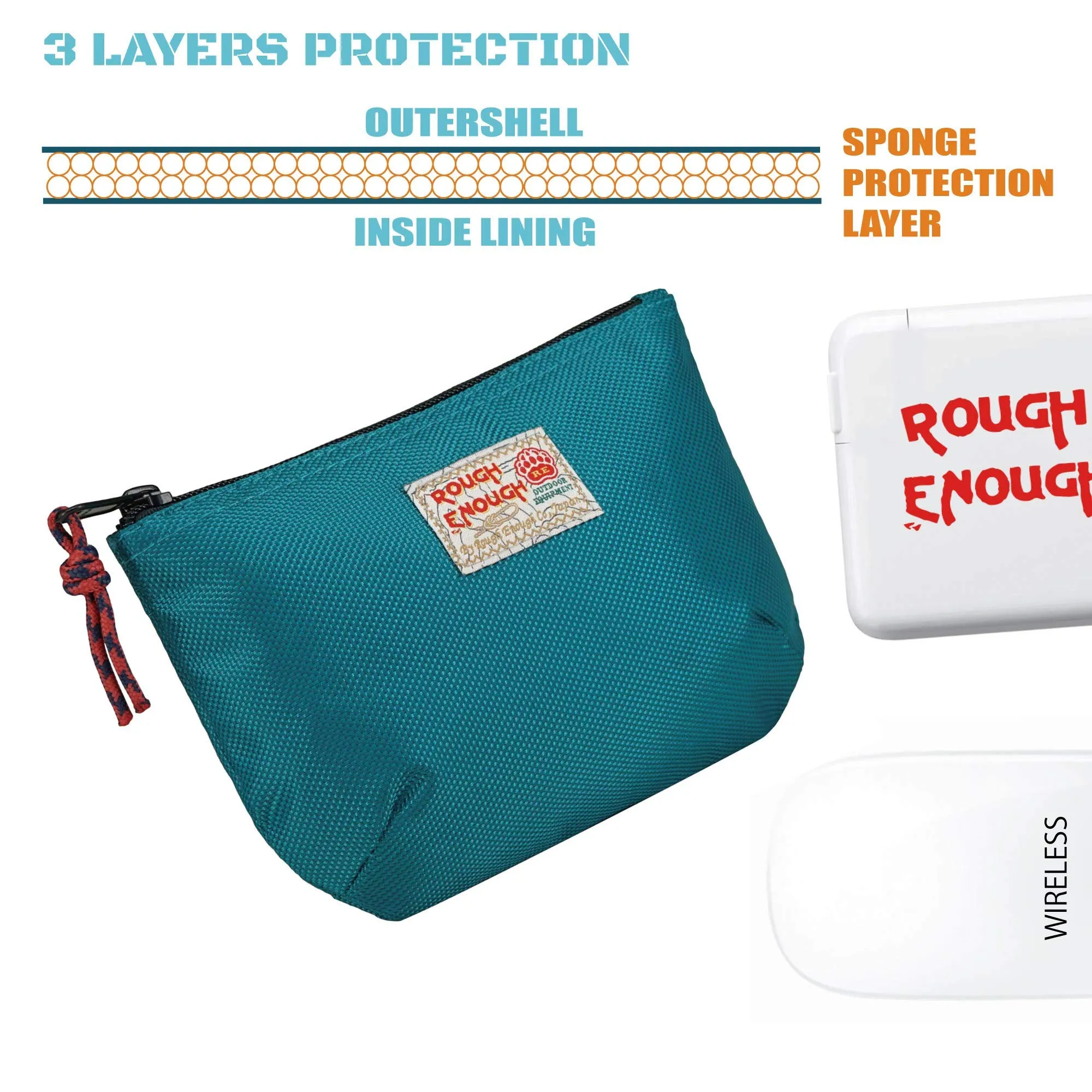 Rough Enough Travel Pouch Cable Organizer Bag Small Makeup Bag for Purse with Zipper in Nylon