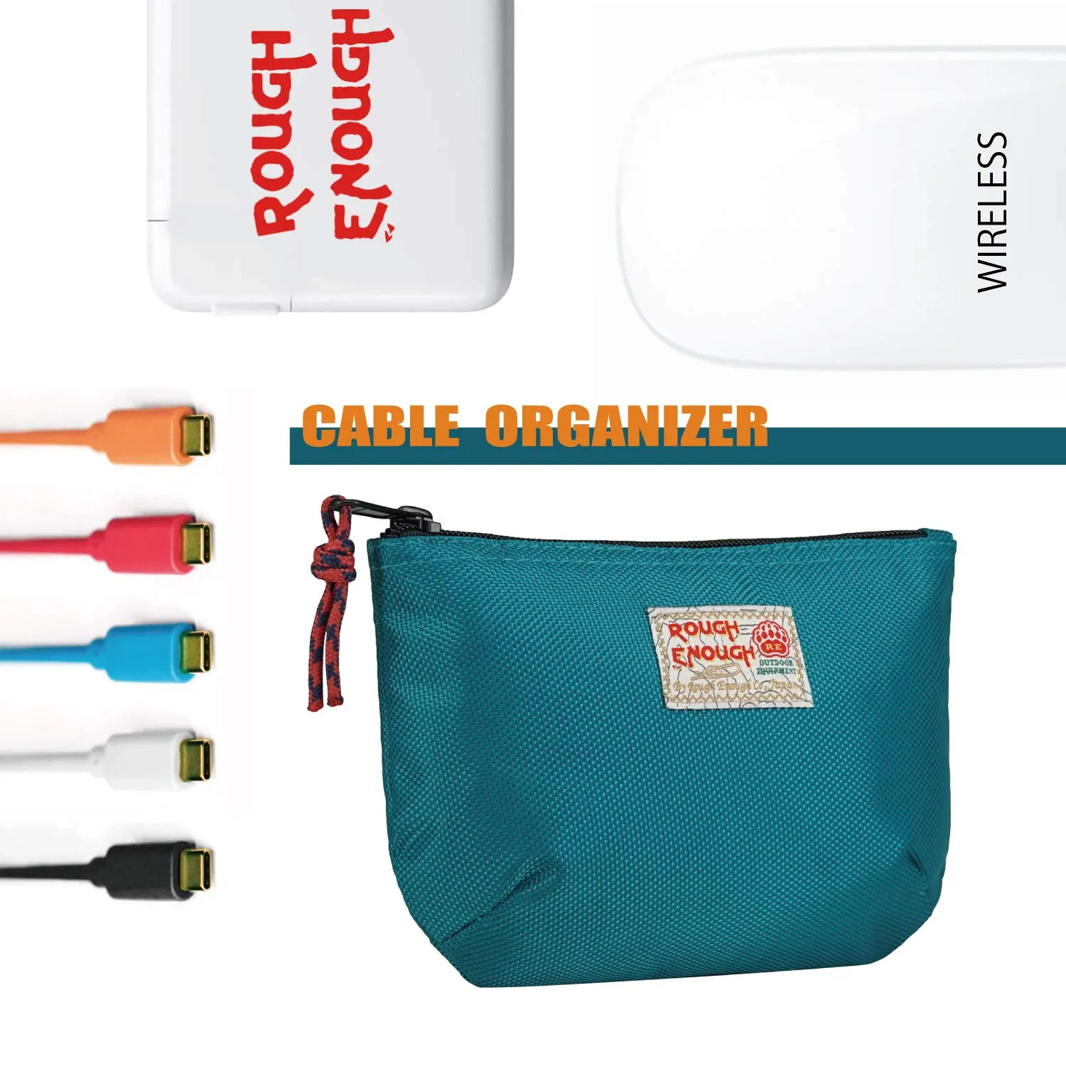 Rough Enough Travel Pouch Cable Organizer Bag Small Makeup Bag for Purse with Zipper in Nylon