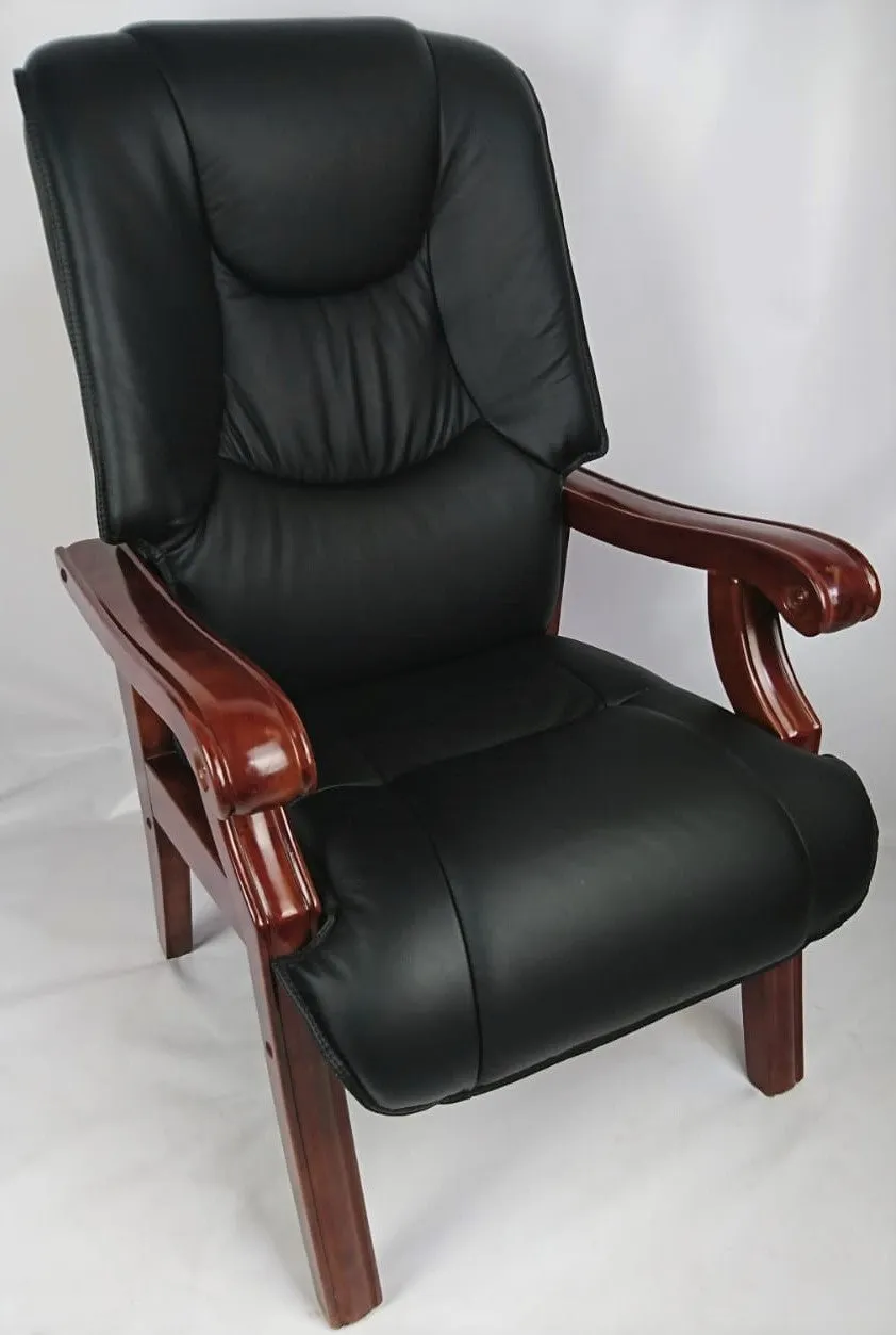 Senato CHA-SZC-589 Visitor Chair Black Leather with Walnut Arms