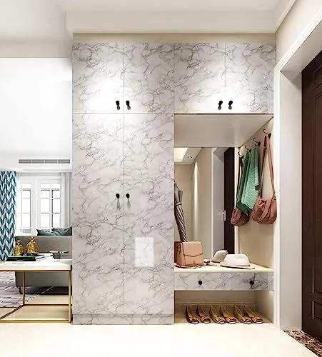 SOFLIN 60CM X 200CM Kitchen Oil Proof Foil Stickers,Kitchen Backsplash Wallpaper,Self-Adhesive Wall Sticker Waterproof Anti Mode and Heat Resistant Drawer (1, White Marble Foil)