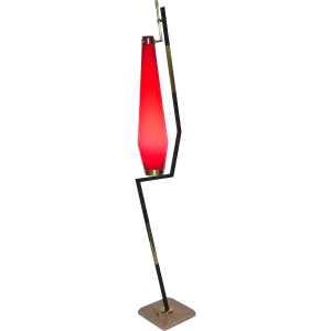 Stilnovo 1950s Vintage Italian Floor Lamp with Vistosi Red Murano Glass Shade