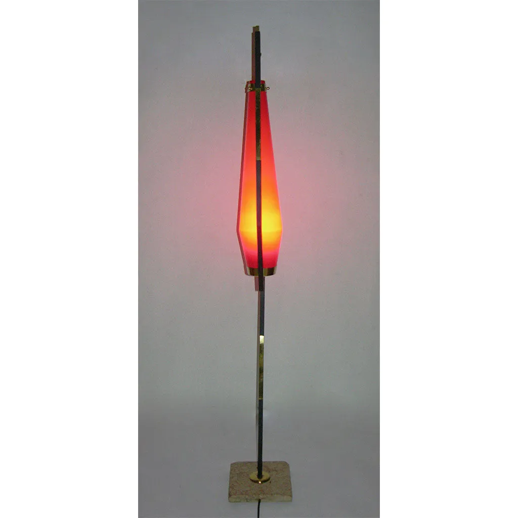 Stilnovo 1950s Vintage Italian Floor Lamp with Vistosi Red Murano Glass Shade