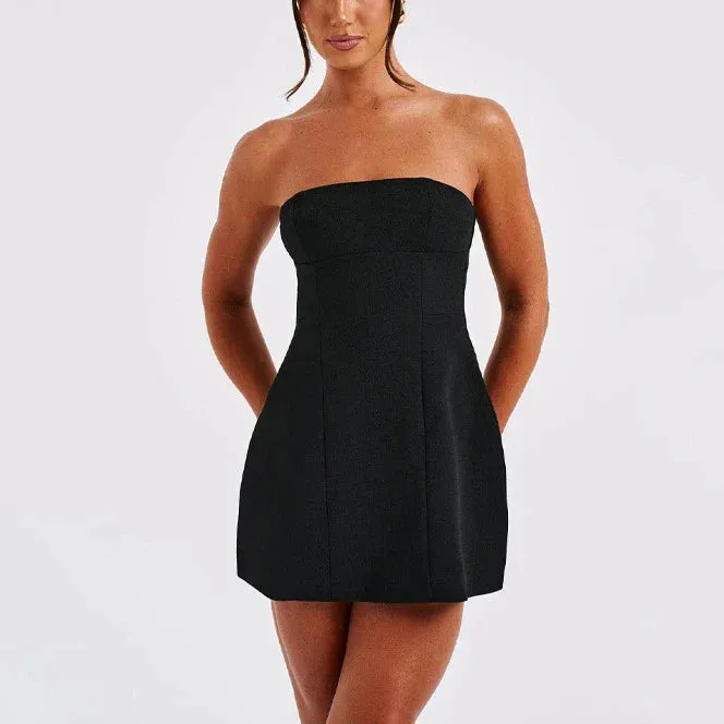 Strapless Solid Stylish Mini Dress