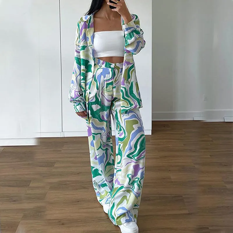 Street Graffiti Loose Printed Shirt  Casual Suit