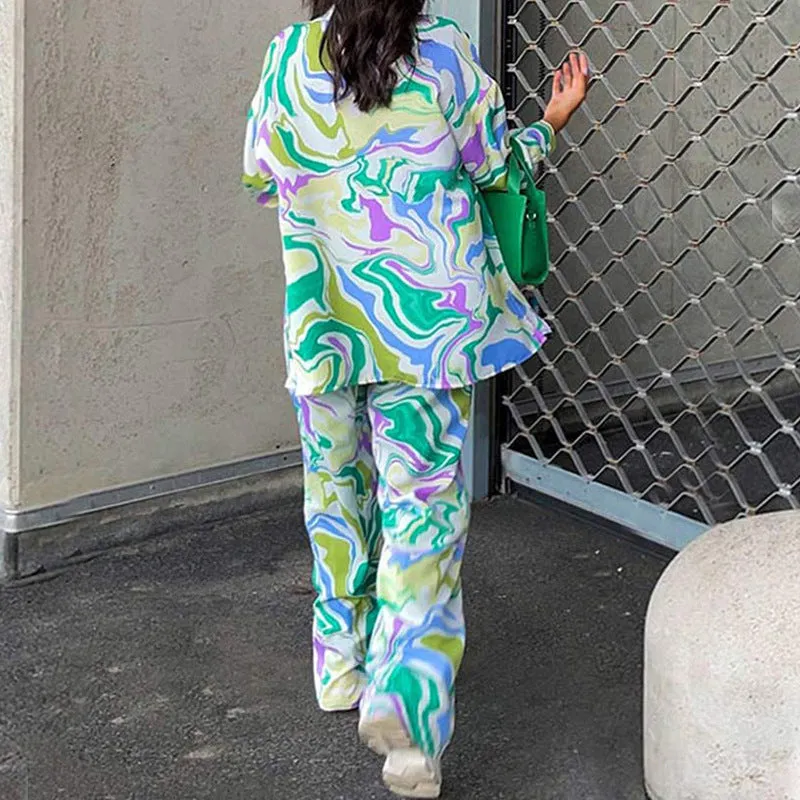 Street Graffiti Loose Printed Shirt  Casual Suit