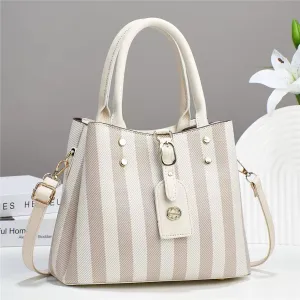 Striped Lambskin Satchel coffe and white