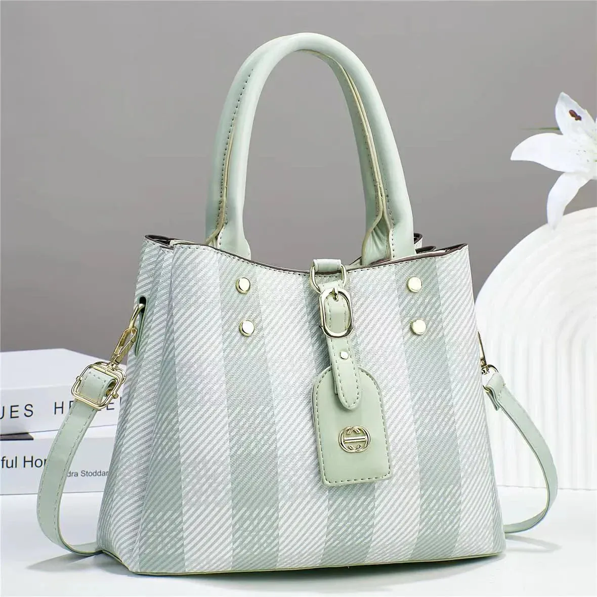 Striped Lambskin Satchel coffe and white