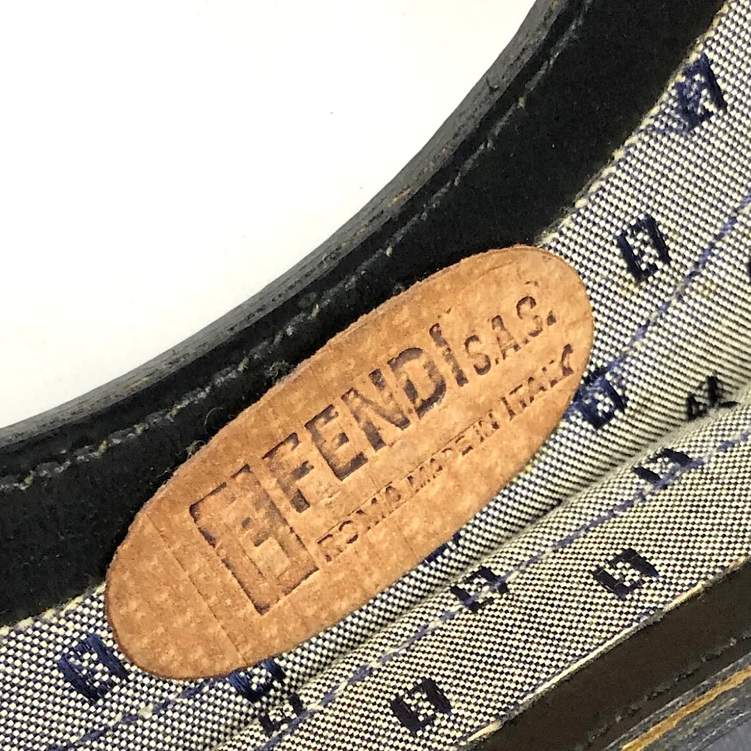 Vintage FENDI iconic FF logo pattern shopper tote bag with black leather trimming. Can be a foldable clutch bag. Unisex daily use. 060718y