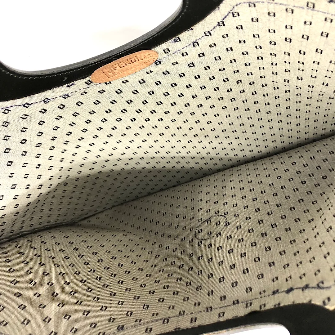 Vintage FENDI iconic FF logo pattern shopper tote bag with black leather trimming. Can be a foldable clutch bag. Unisex daily use. 060718y