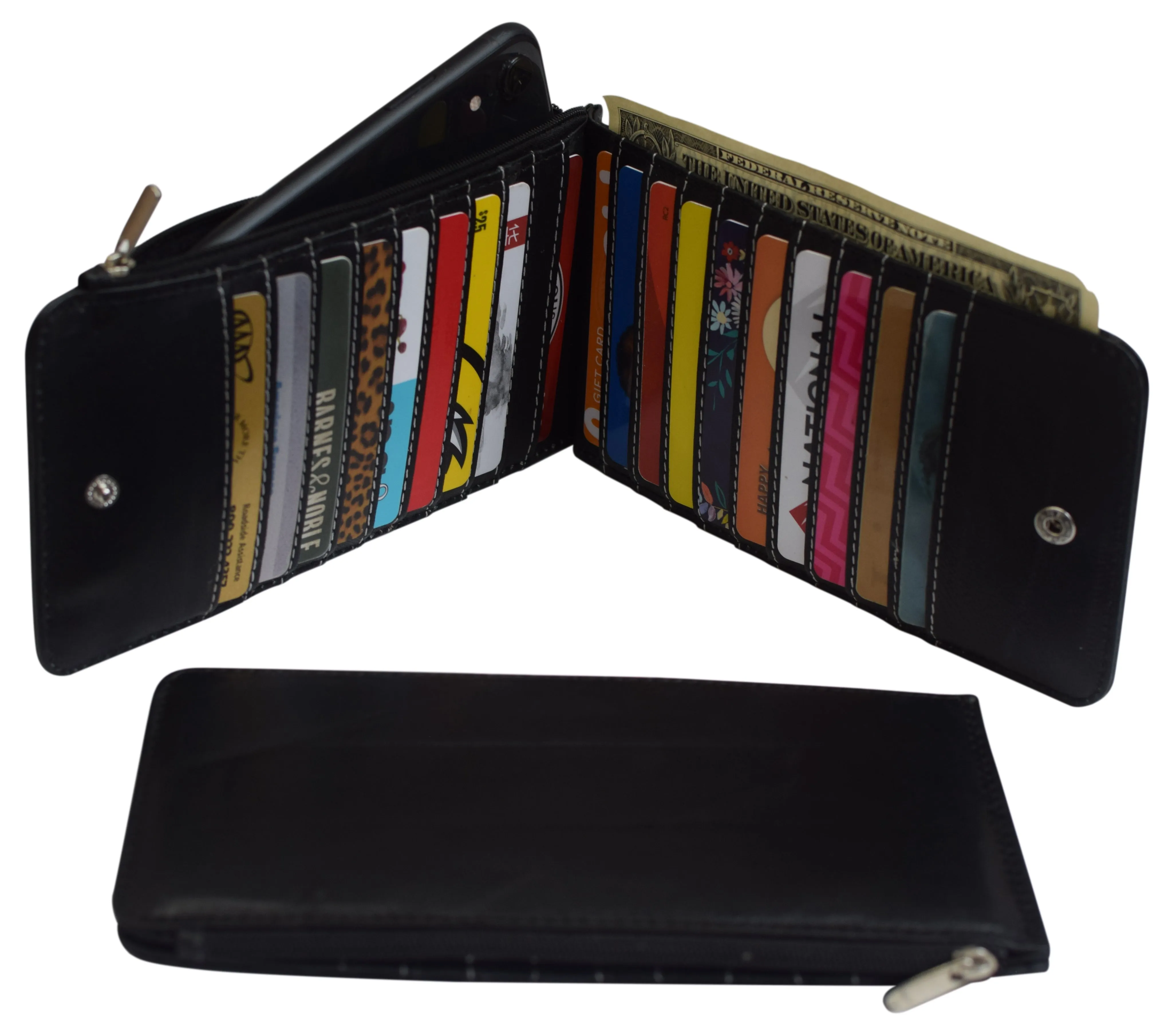 Wallet for Women RFID Blocking Genuine Leather Multi Card Organizer with Zipper Pocket