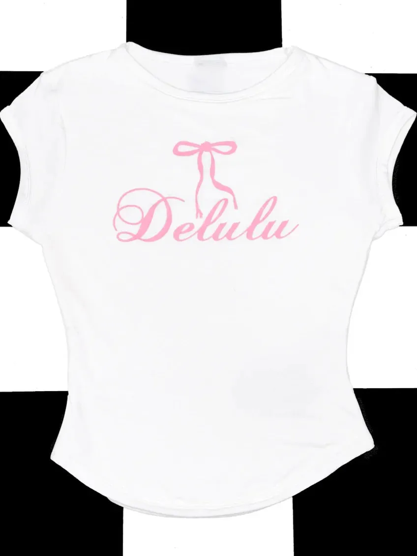 White Delulu Stylish Short Tee