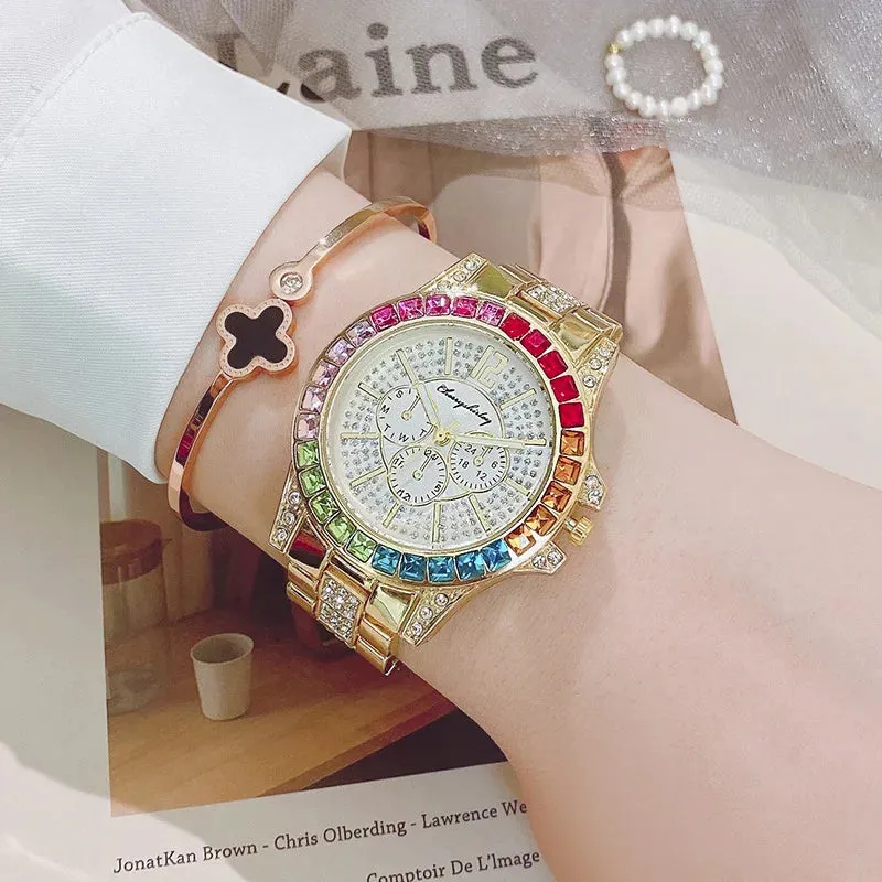 Women Watch New Design Rhinestones Dial Ladies Wristwatch Stainless Steel Strap Quartz Watches Women