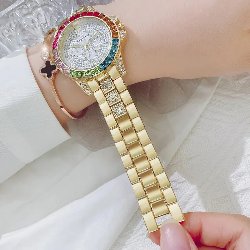 Women Watch New Design Rhinestones Dial Ladies Wristwatch Stainless Steel Strap Quartz Watches Women