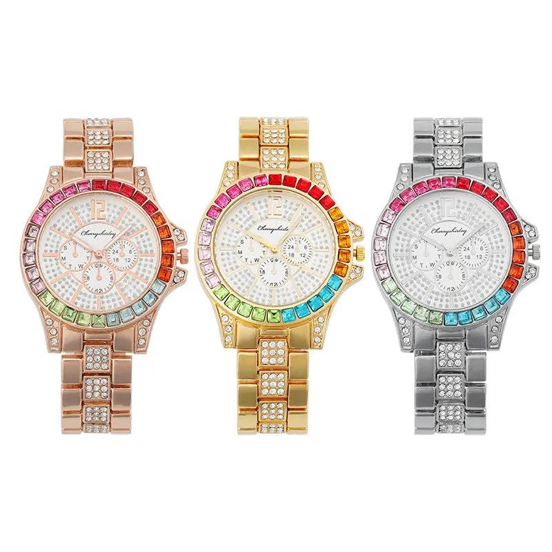 Women Watch New Design Rhinestones Dial Ladies Wristwatch Stainless Steel Strap Quartz Watches Women