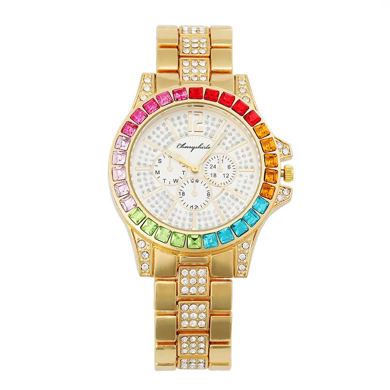 Women Watch New Design Rhinestones Dial Ladies Wristwatch Stainless Steel Strap Quartz Watches Women