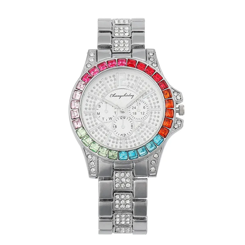 Women Watch New Design Rhinestones Dial Ladies Wristwatch Stainless Steel Strap Quartz Watches Women