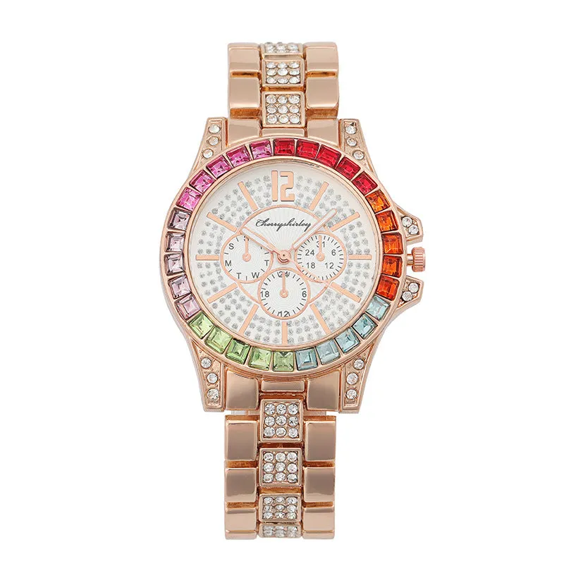 Women Watch New Design Rhinestones Dial Ladies Wristwatch Stainless Steel Strap Quartz Watches Women