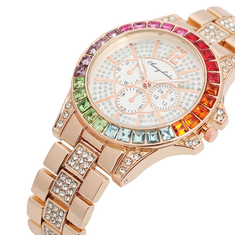 Women Watch New Design Rhinestones Dial Ladies Wristwatch Stainless Steel Strap Quartz Watches Women